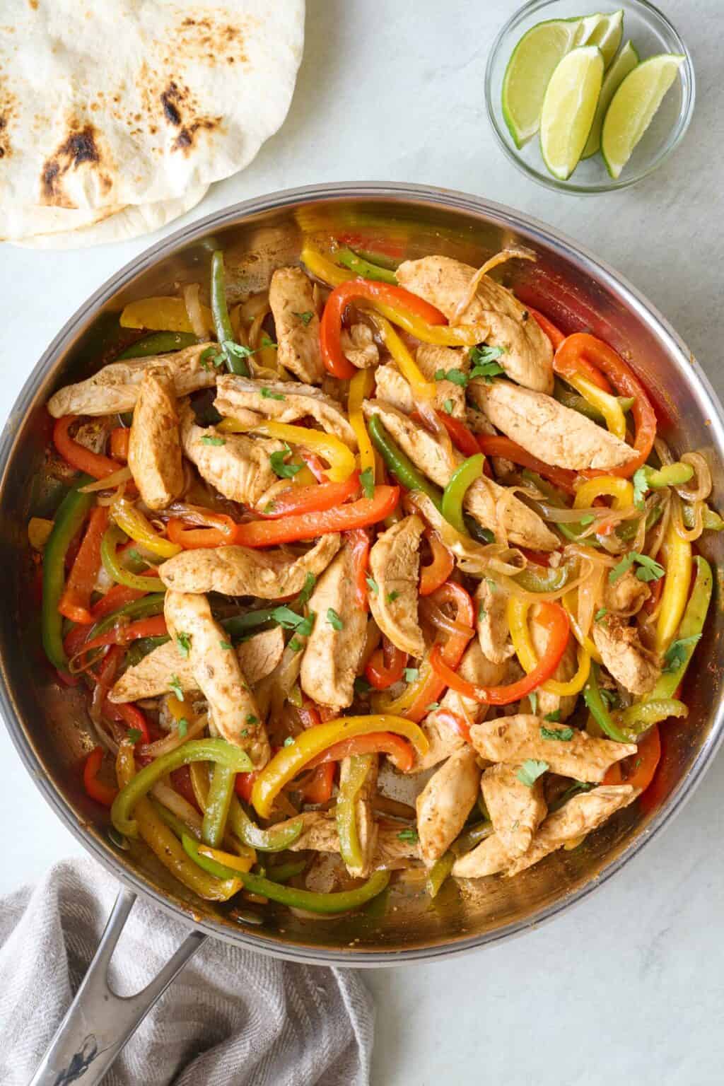 Skillet Chicken Fajitas with Bell Peppers and Onions