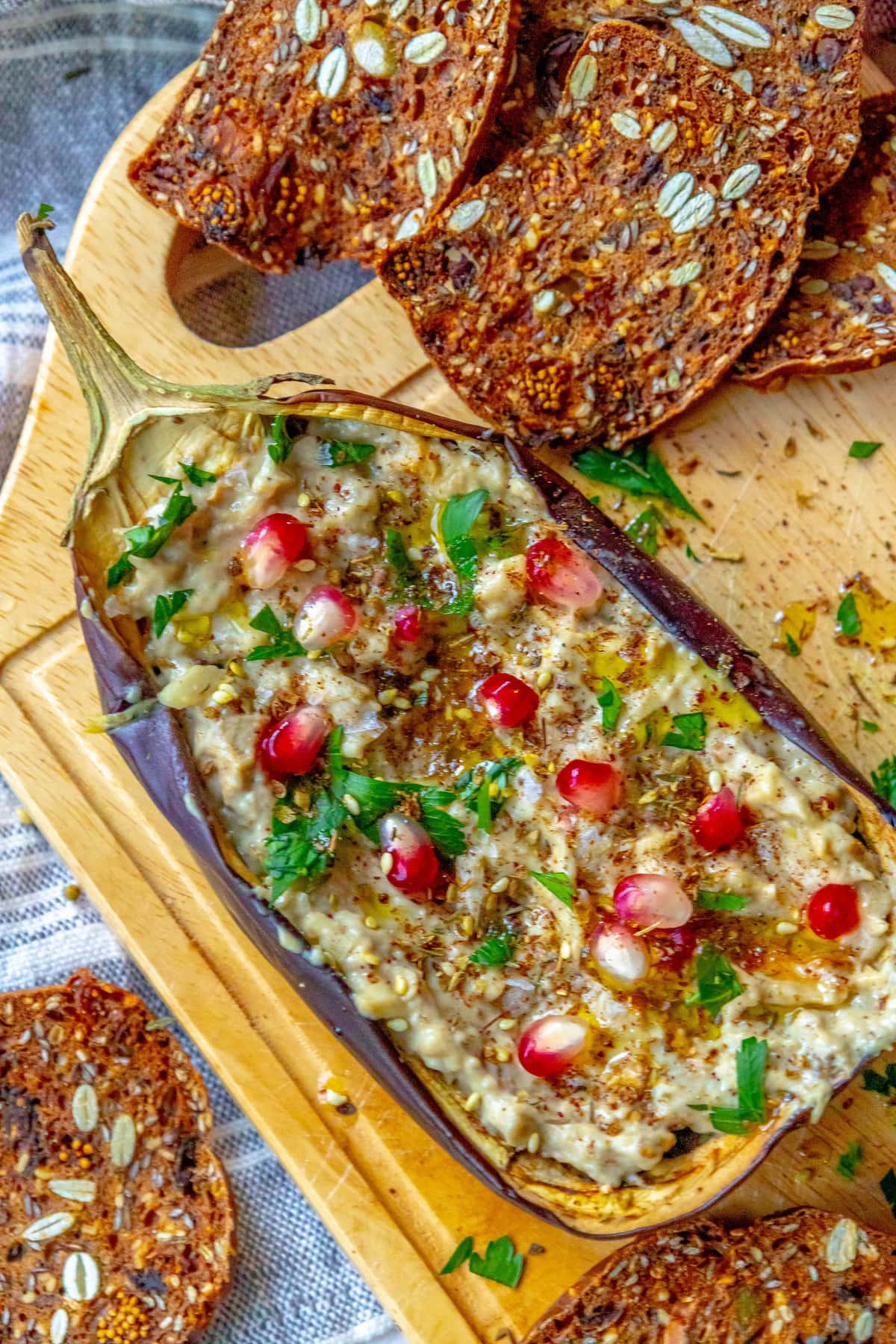Slow-Roasted Eggplant with Tahini and Pomegranate Drizzle