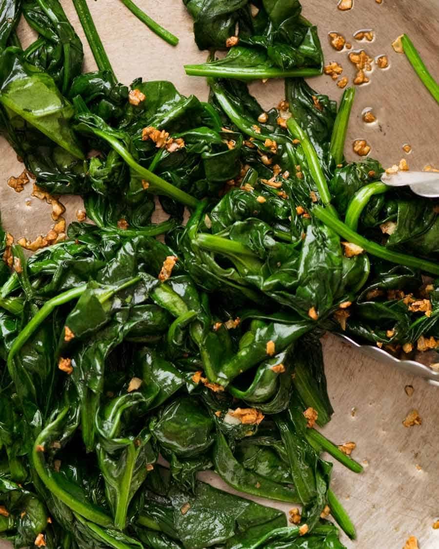 Sautéed Garlic Spinach with Toasted Sesame and Soy