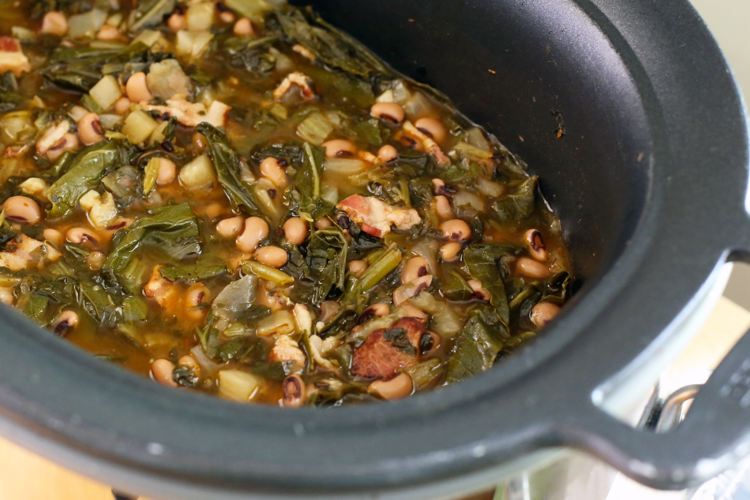 Skillet Black-Eyed Peas with Smoked Ham and Collard Greens
