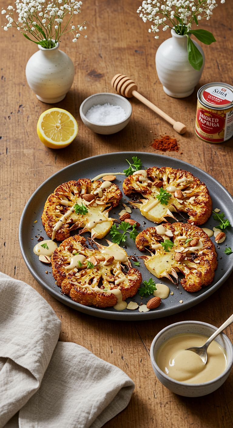 Za’atar Roasted Cauliflower Steaks with Tahini Drizzle