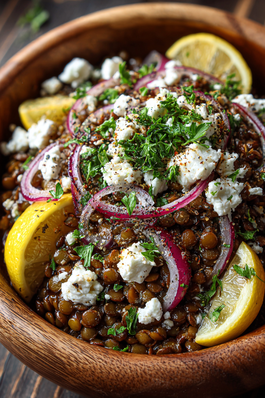 Warm Lentil and Feta Salad with Sumac and Fresh Herbs