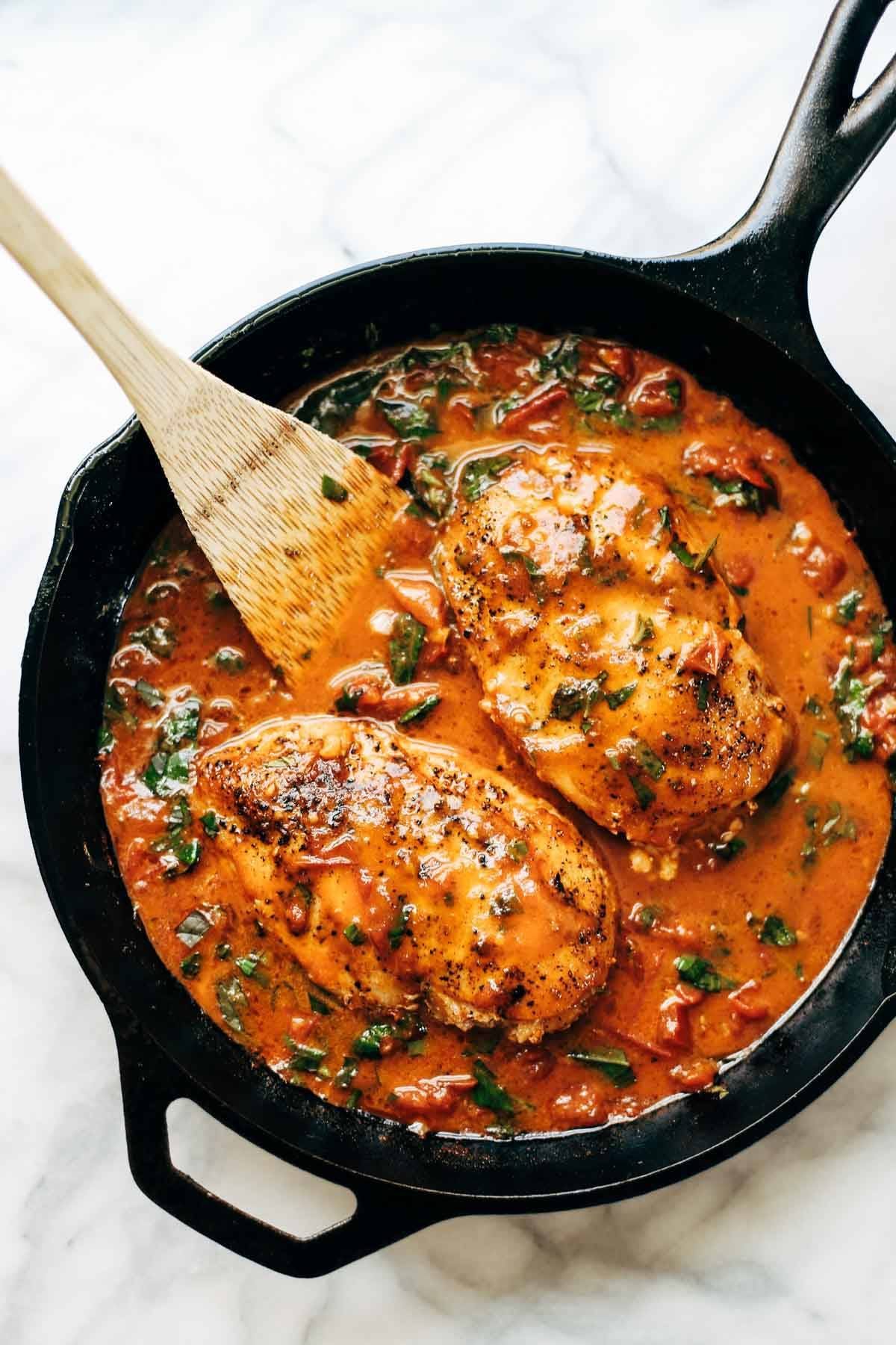 Pan-Seared Chicken with Roasted Tomato and Basil Relish