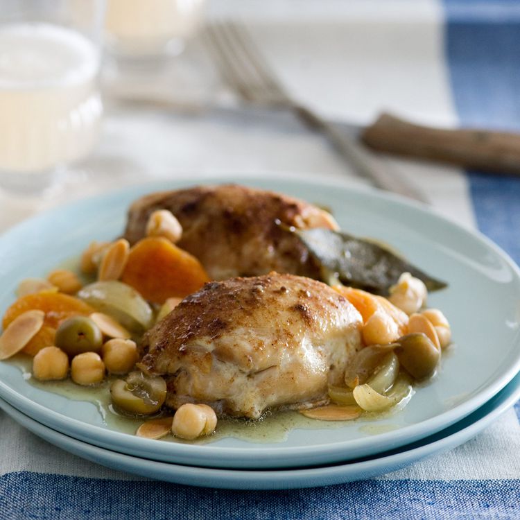 Slow-Simmered Chicken with Apricots and Almonds in Spiced Tomato Sauce