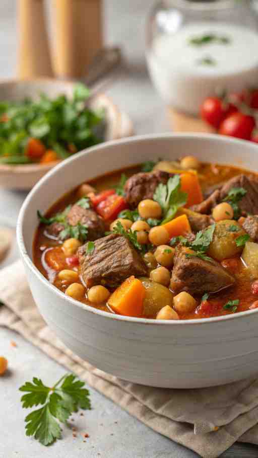 Slow-Cooked Beef Stew with Lebanese Spices and Chickpeas