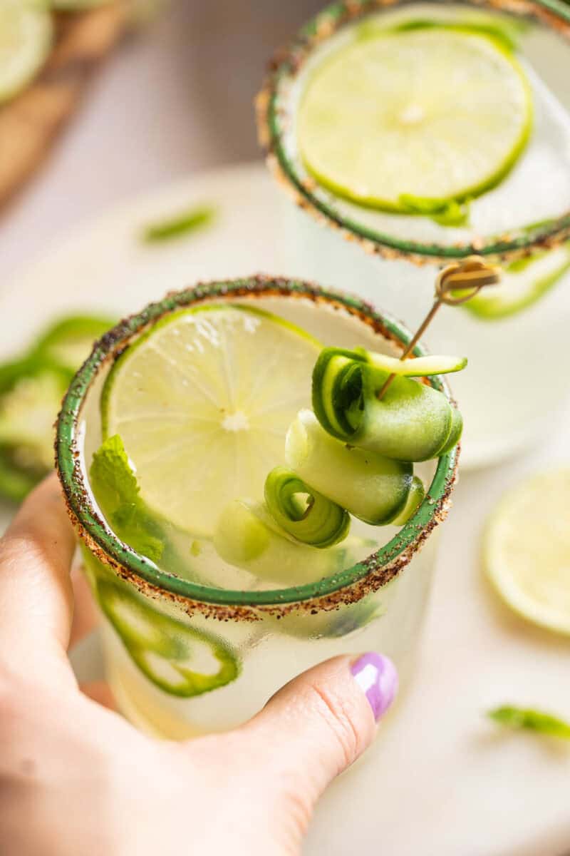 Citrus and Cucumber Margarita with Tajín Rim
