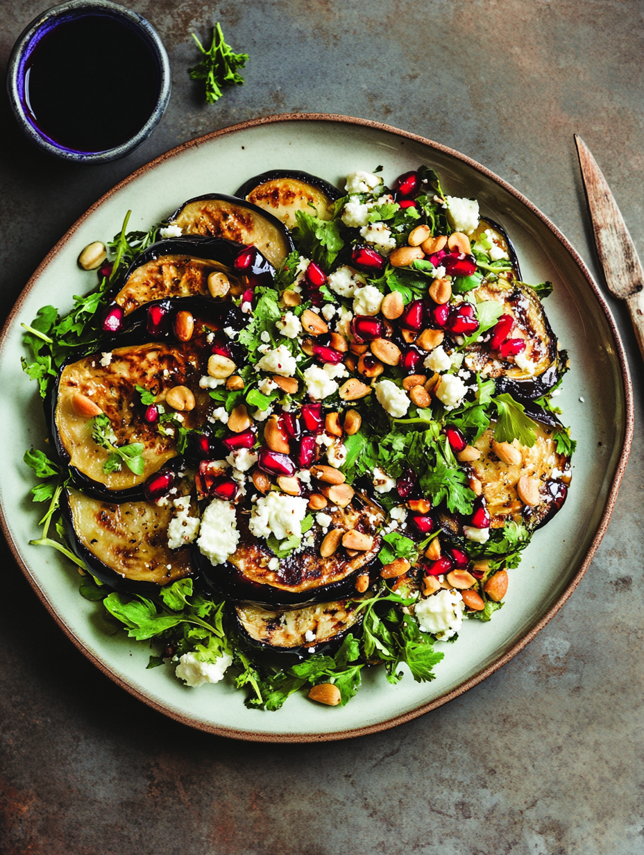Sautéed Eggplant with Pomegranate and Pine Nuts