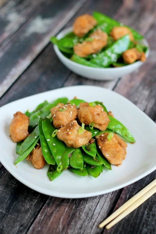 Stir-Fried Ginger-Sesame Chicken with Snow Peas