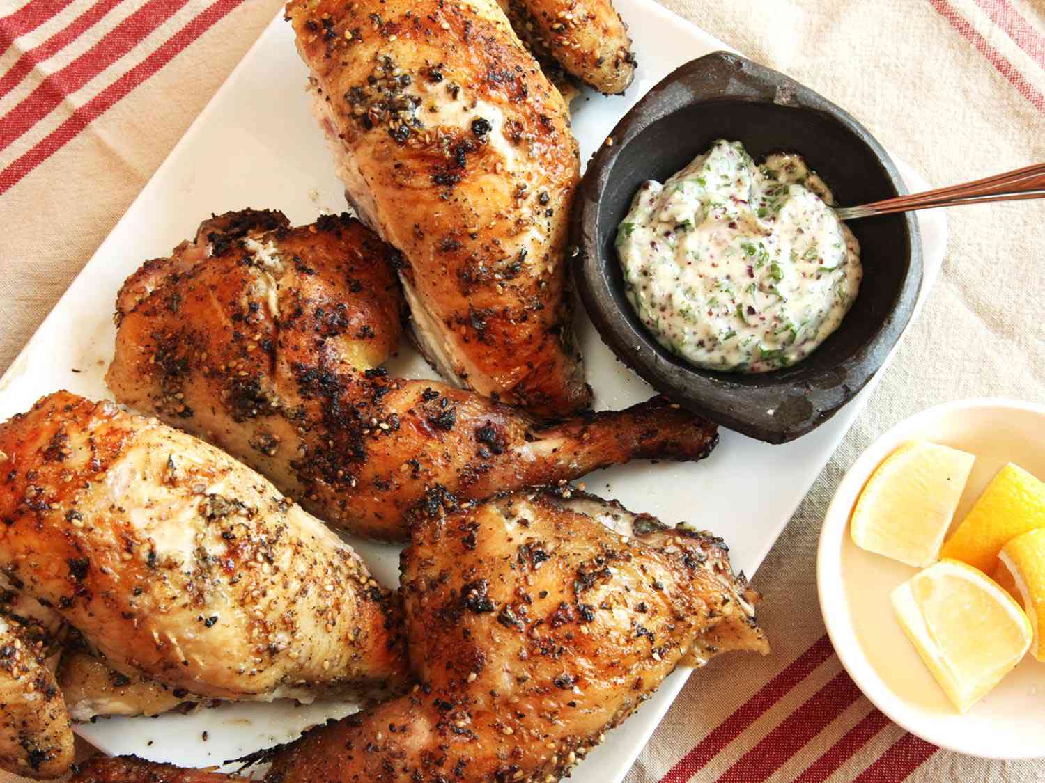Grilled Za'atar Chicken with Sumac Onions and Pickled Cucumbers