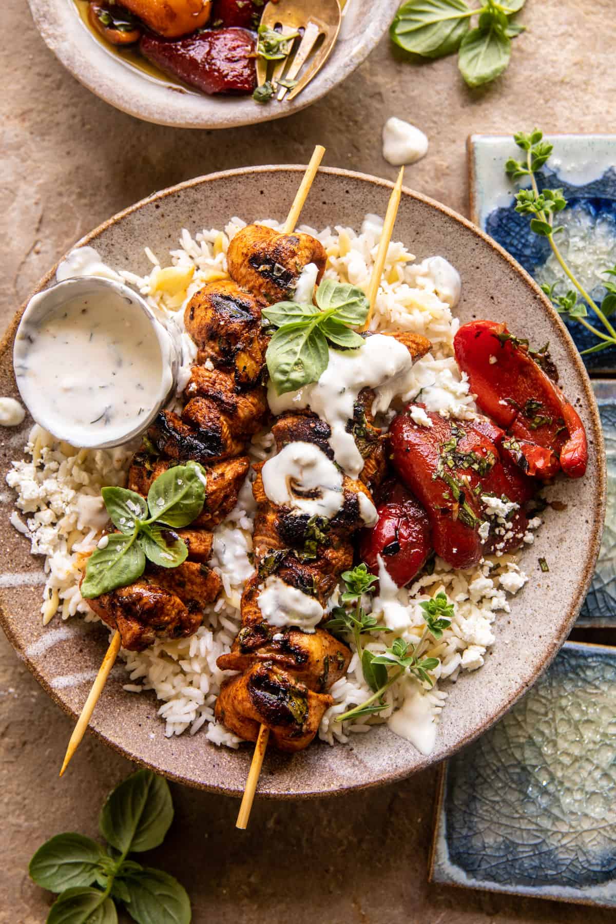 Grilled Herb-Marinated Chicken Skewers with Tzatziki
