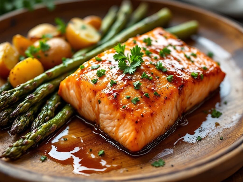 Oven-Roasted Salmon with Maple Dijon Glaze and Asparagus