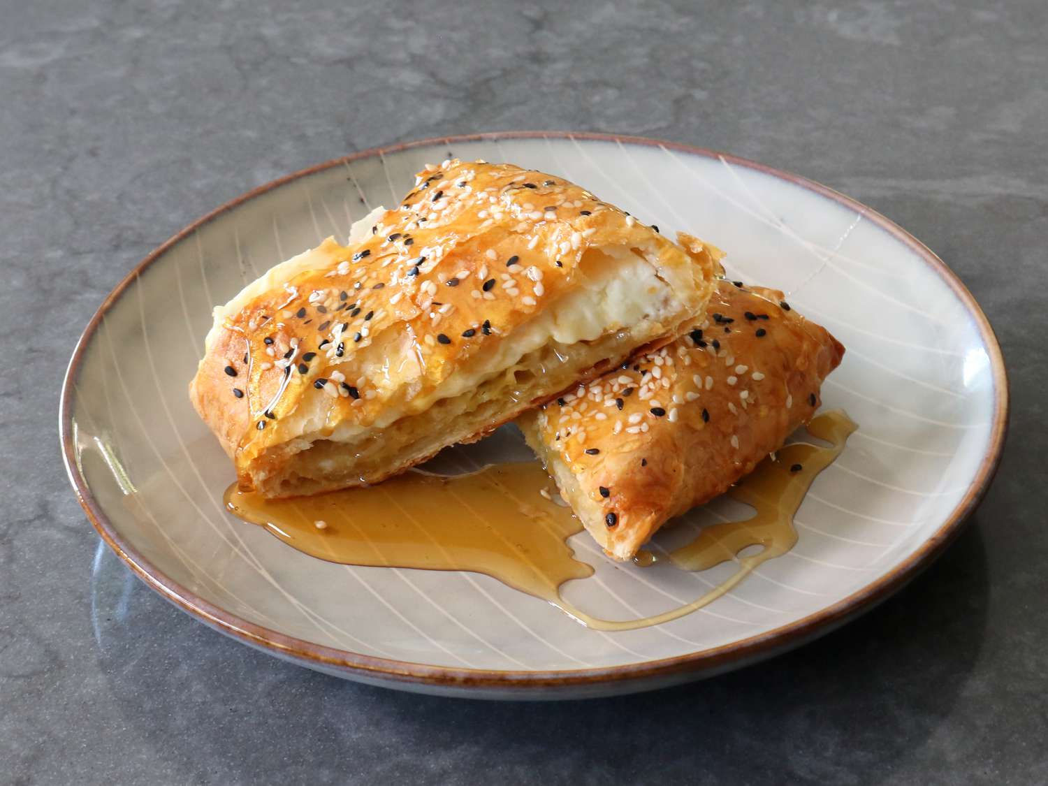 Filo-Wrapped Cheese and Herb Rolls with Sesame Seeds