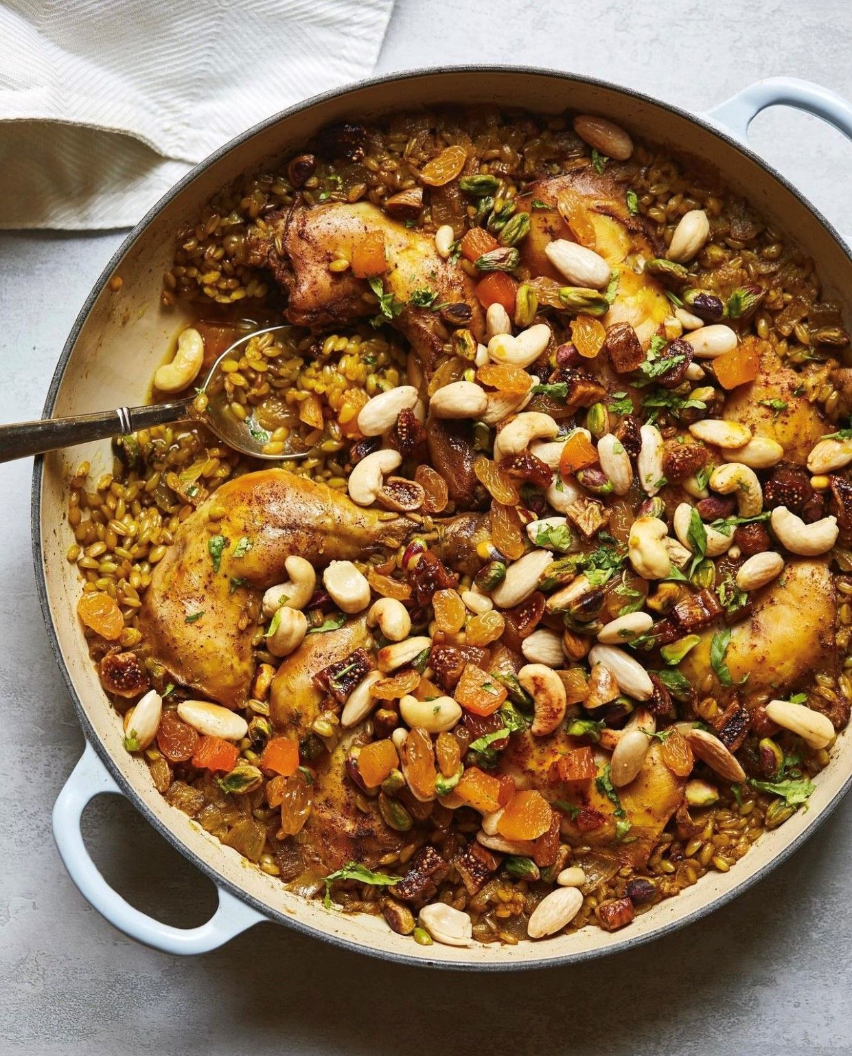 Slow-Cooked Chicken with Freekeh and Toasted Almonds