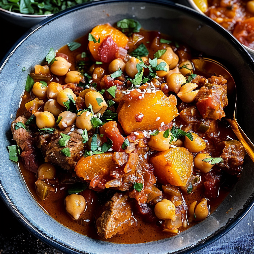 Slow Cooker Moroccan-Spiced Lamb Stew with Chickpeas and Apricots