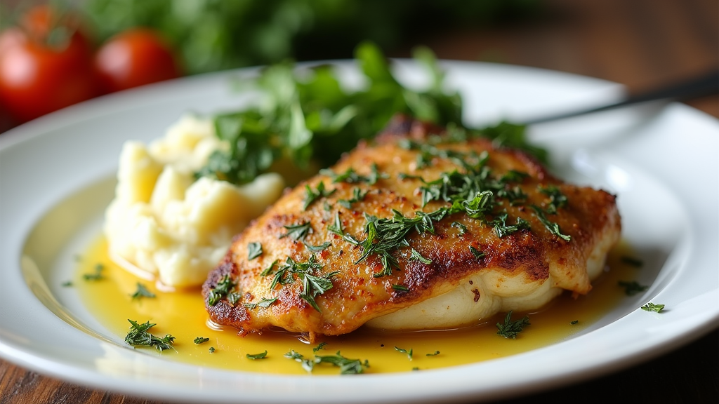 Herb-Crusted Baked Chicken Thighs with Garlic Mashed Potatoes
