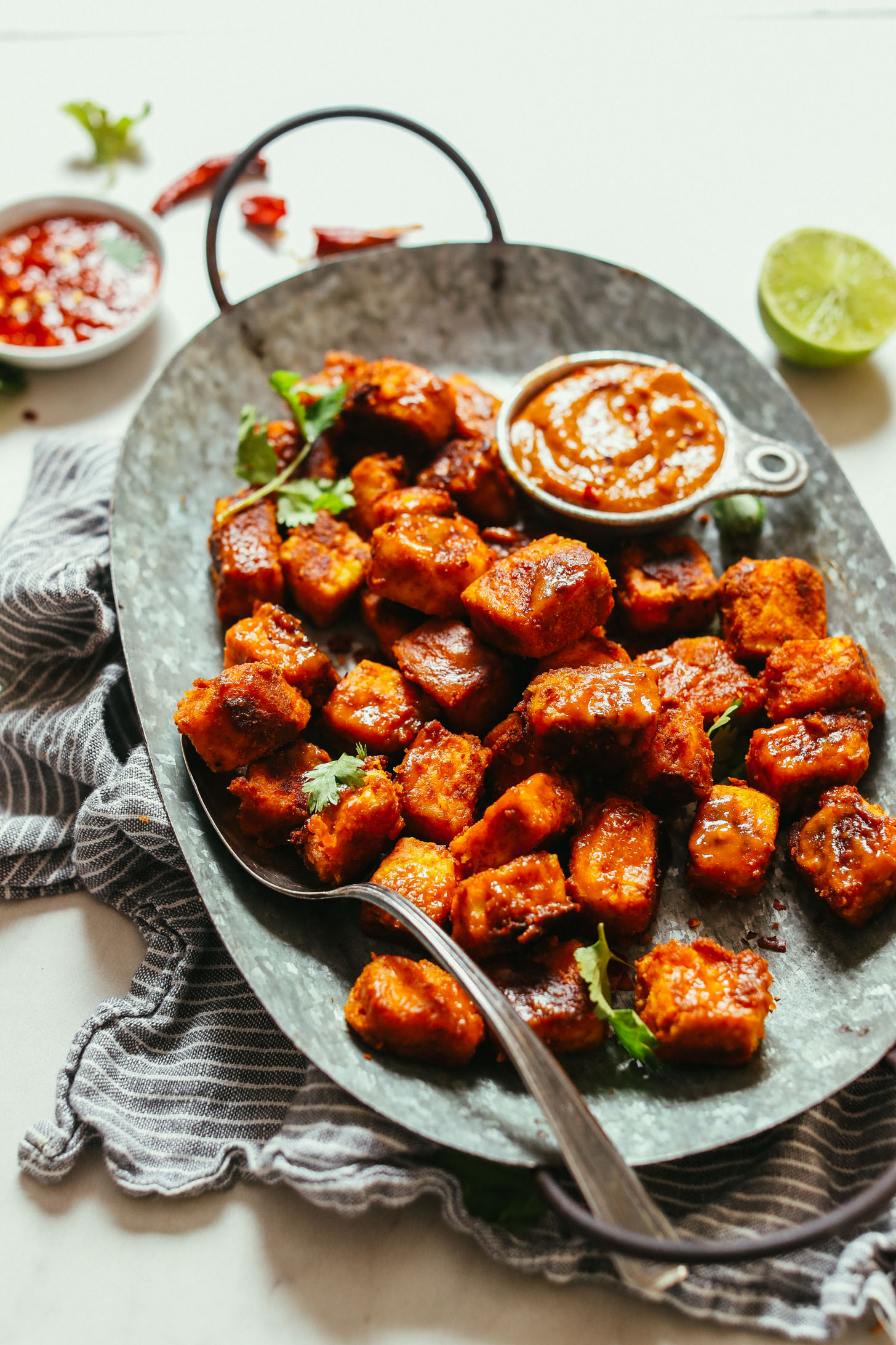 Crisp Pan-Fried Tofu with Spicy Peanut Sauce