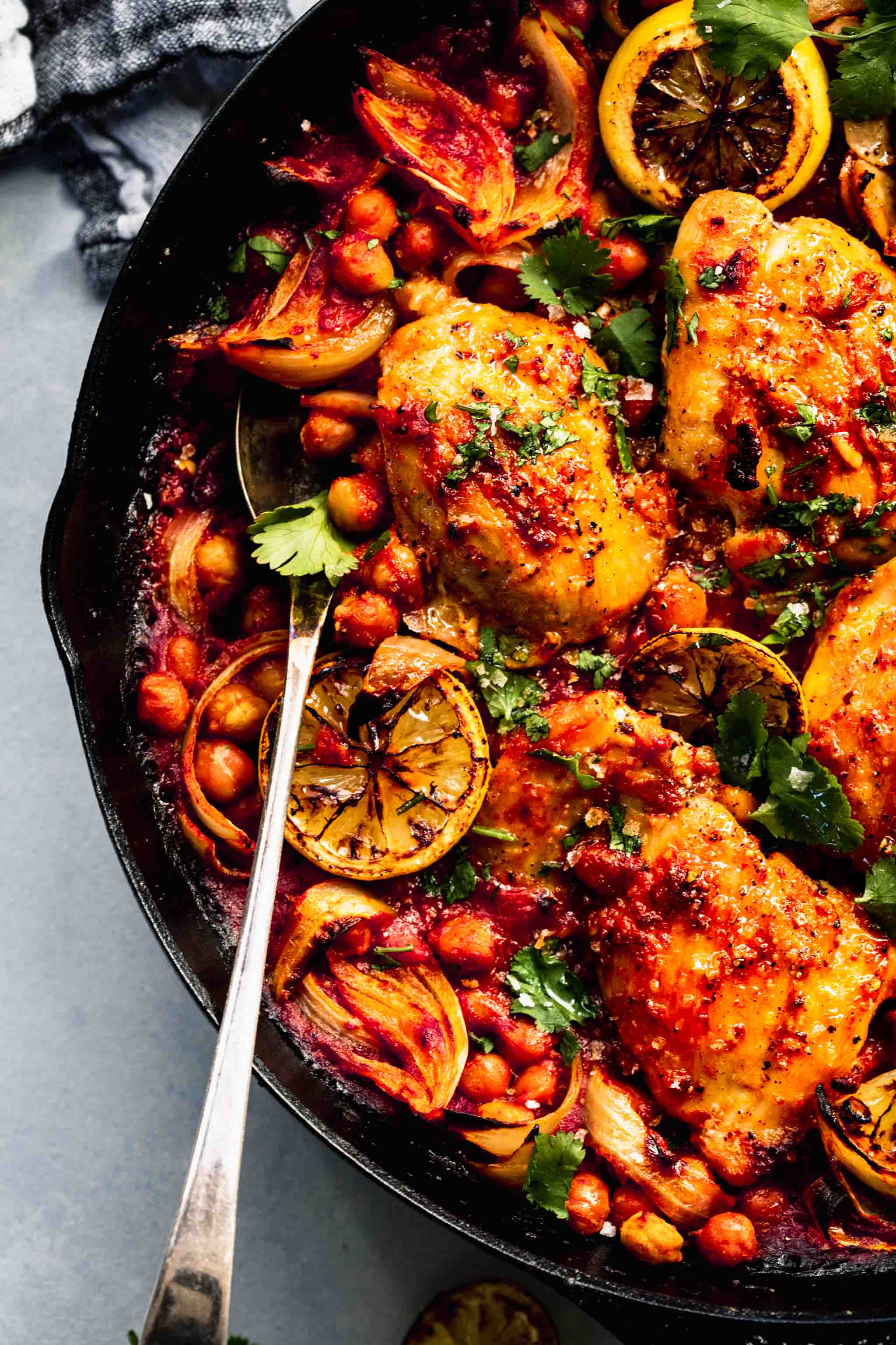 Stovetop Harissa Chicken with Chickpeas and Spinach