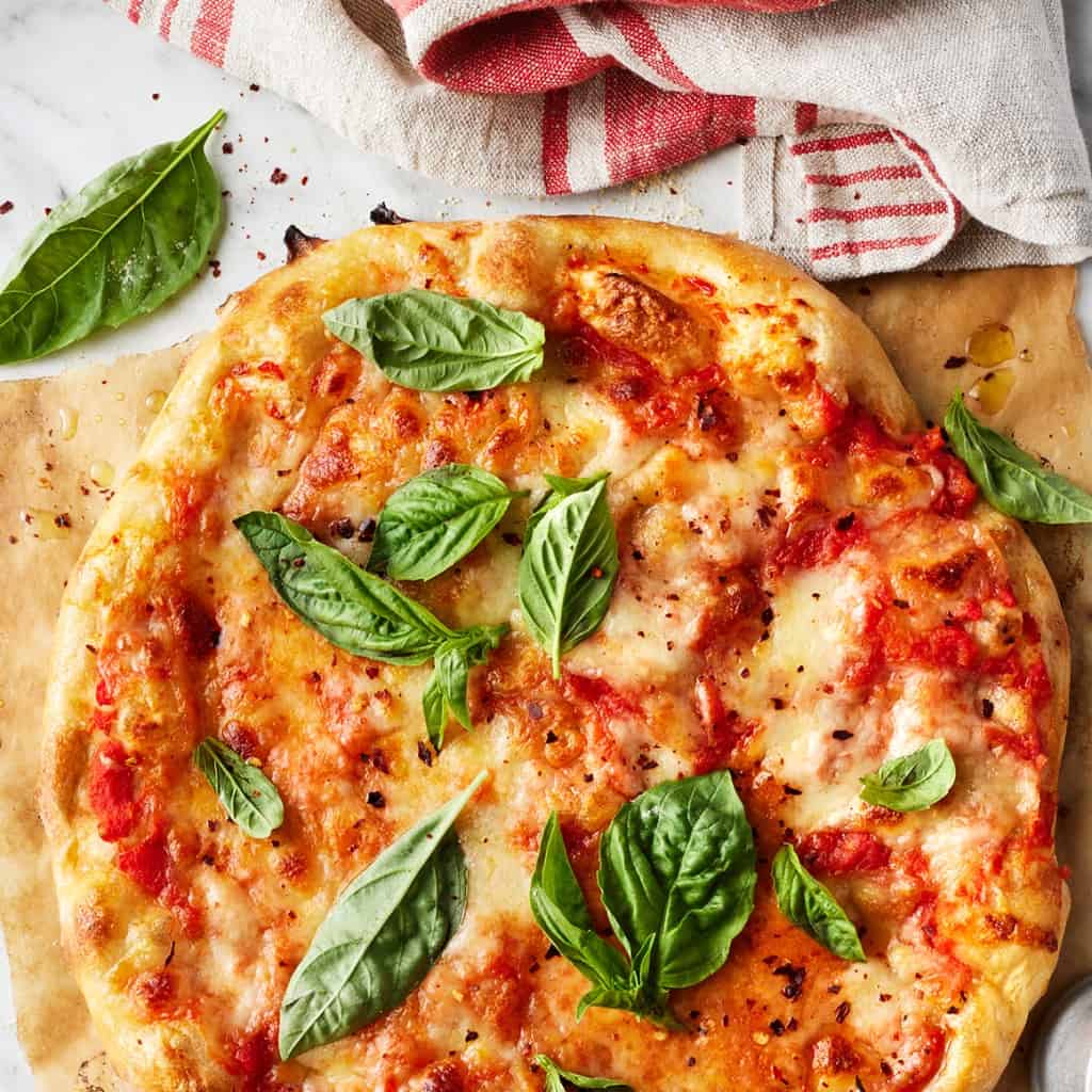 Wood-Fired Margherita Pizza with Basil and Fresh Mozzarella