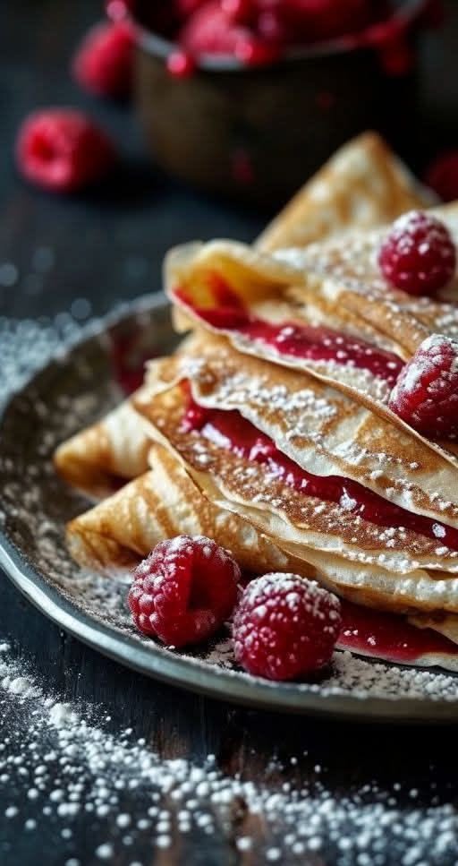 Classic French Crêpes with Vanilla Bean Berry Sauce