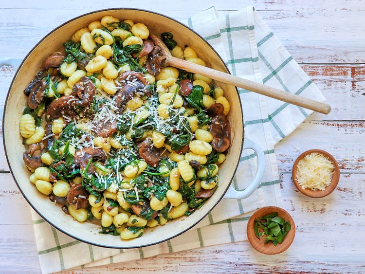 Sautéed Spinach and Mushroom Gnocchi with Soulful Garlic Butter