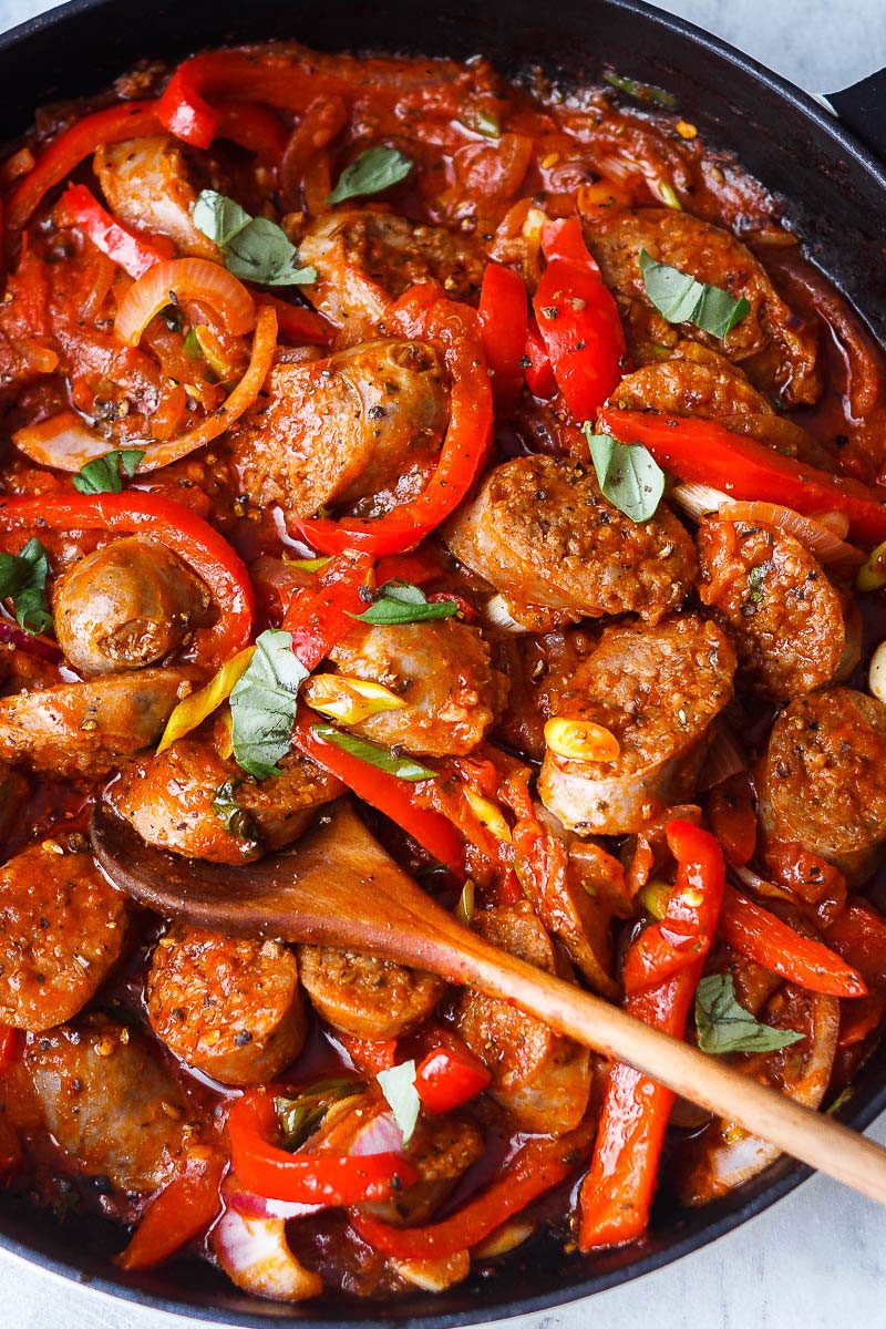 Pan-Seared Italian Sausage with Roasted Peppers and Onions