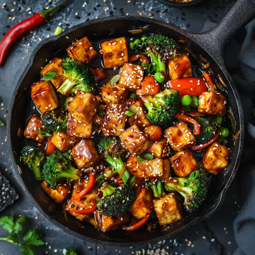 Stir-Fried Tofu with Colorful Bell Peppers and Sesame-Ginger Sauce