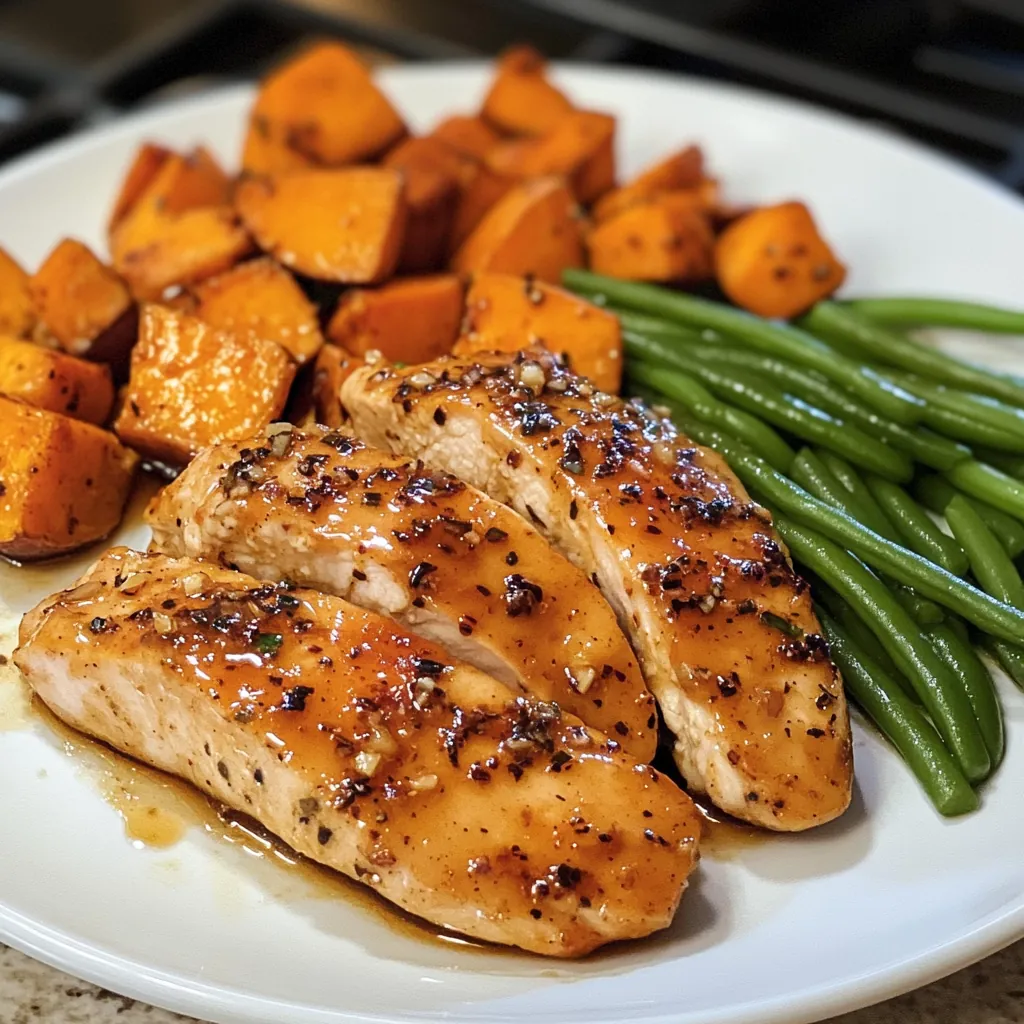 Pan-Seared Chicken with Roasted Sweet Potato and Garlic Sautéed Spinach