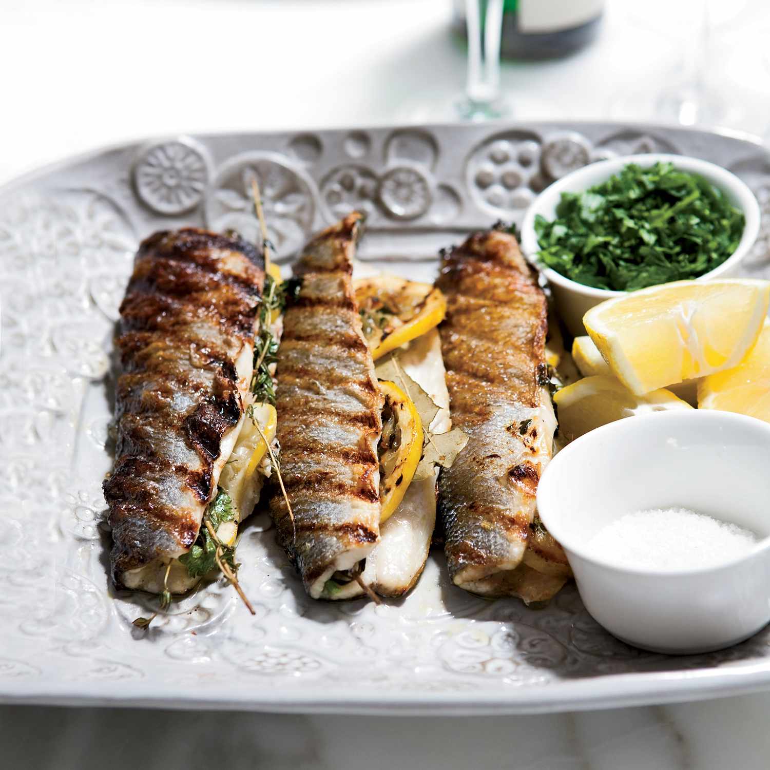 Whole Grilled Branzino with Lemon and Herb Butter