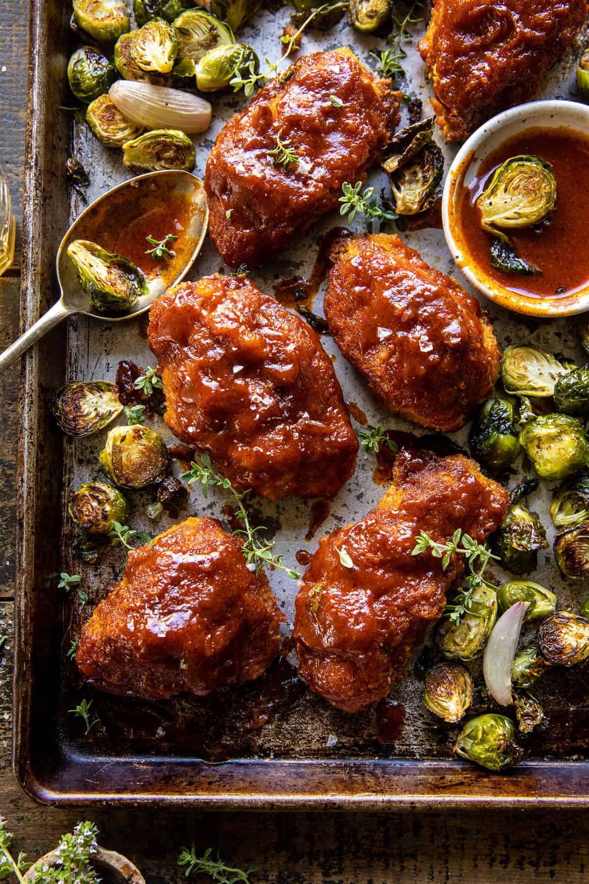 Pan-Seared Chicken with Honey-Mustard Glaze and Roasted Brussels Sprouts