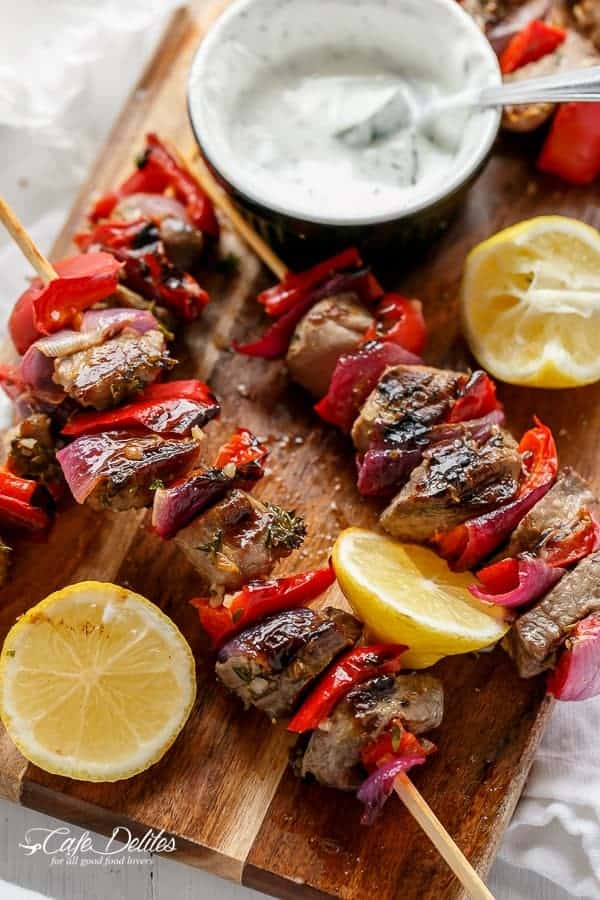 Sumac-Rubbed Beef Skewers with Yogurt Garlic Sauce
