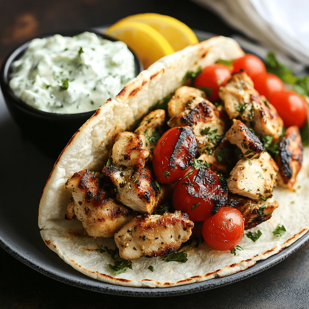 Pan-Seared Chicken Gyro with Garlic Lemon Sauce
