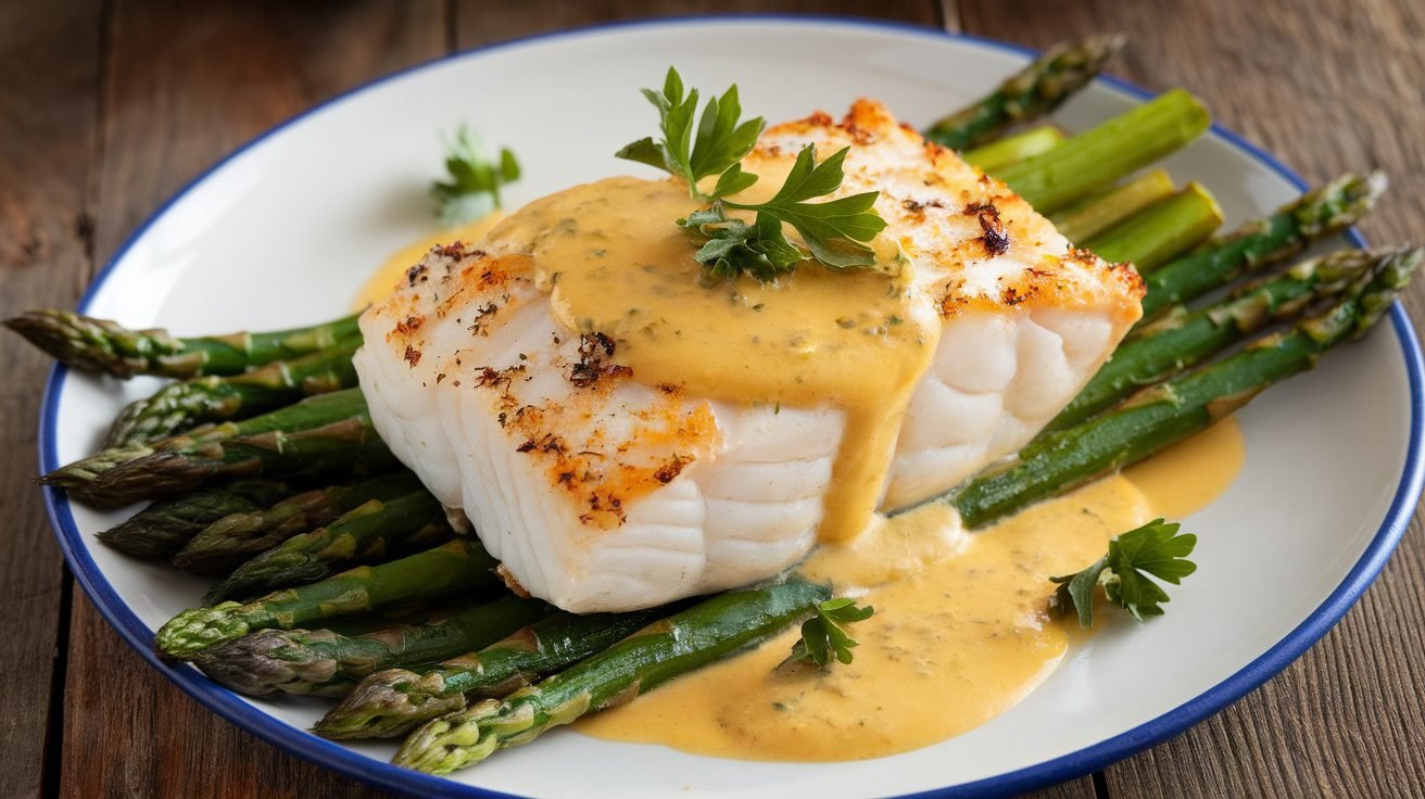 Baked Cod with Lemon-Caper Butter and Roasted Asparagus