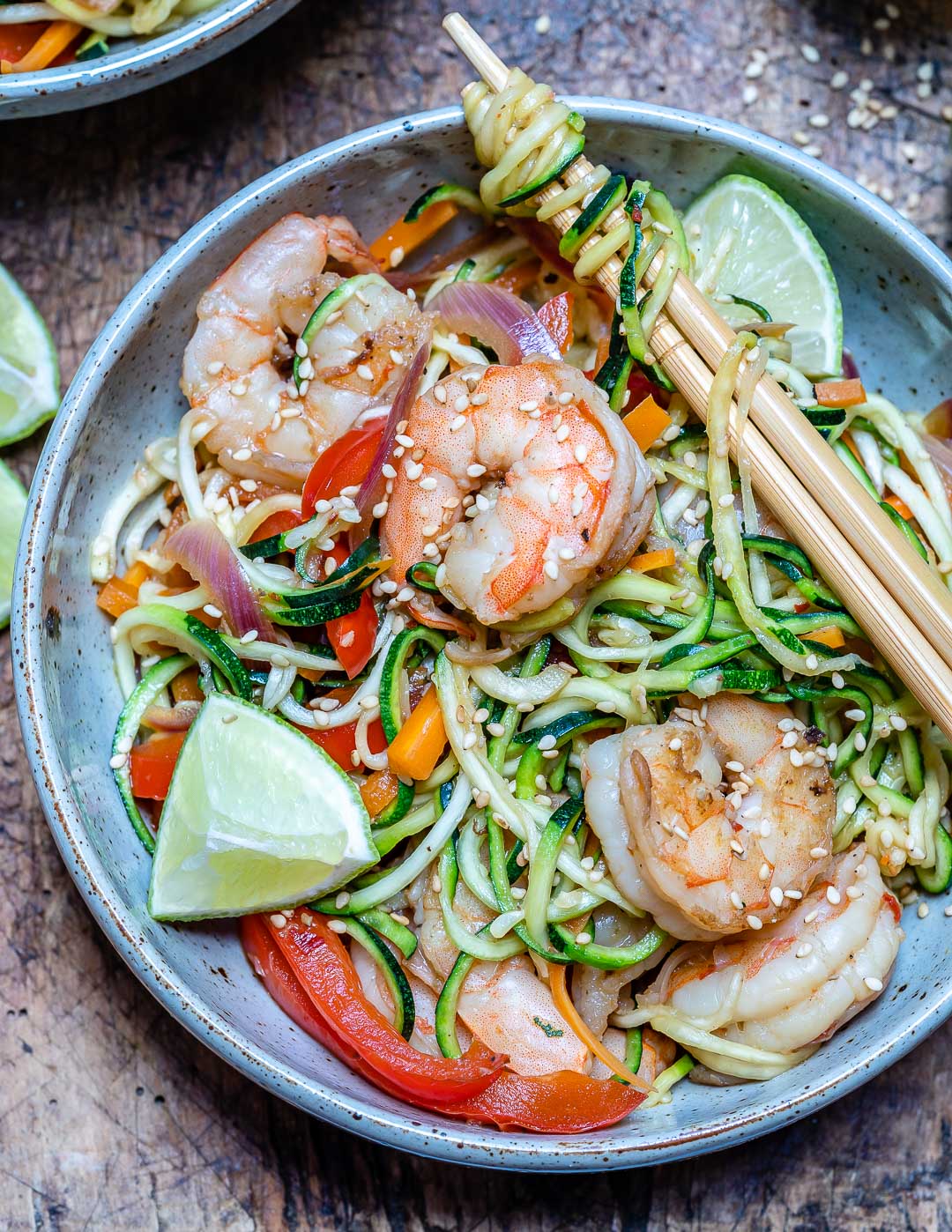 Sautéed Shrimp and Zucchini Noodles with Garlic and Chili