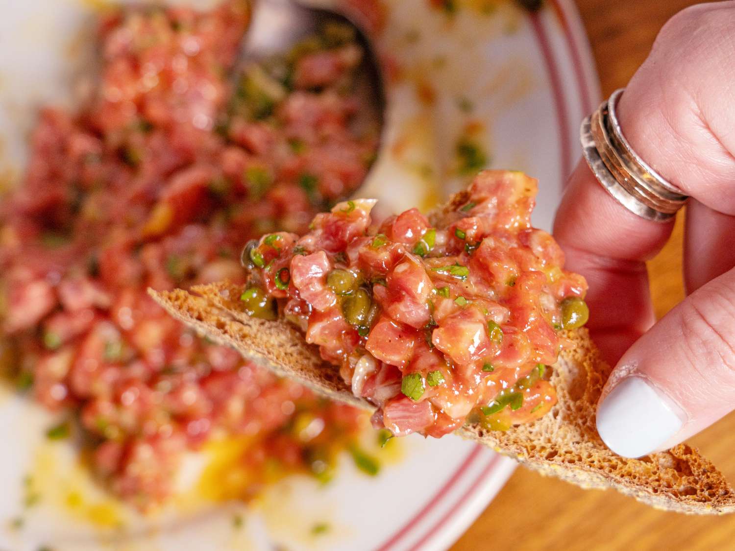 Caper-Pocked Beef Tartare with Mustard Vinaigrette