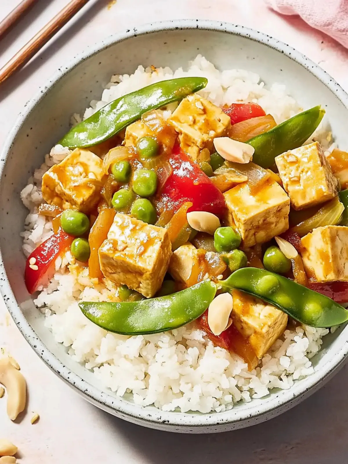 Crisp Stir-Fried Tofu with Snow Peas and Ginger-Sesame Sauce