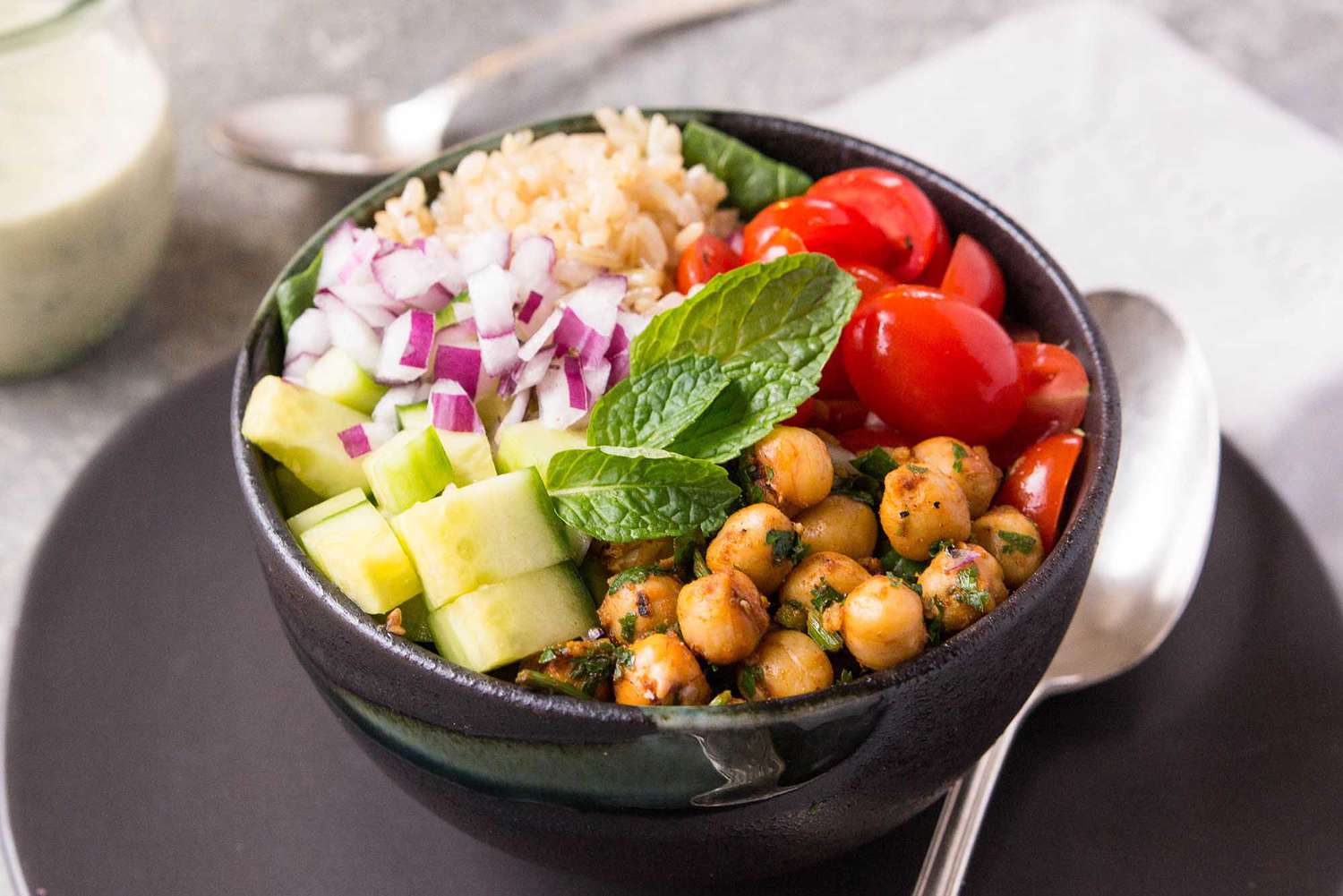 Sautéed Chickpea and Spinach Mediterranean Bowl