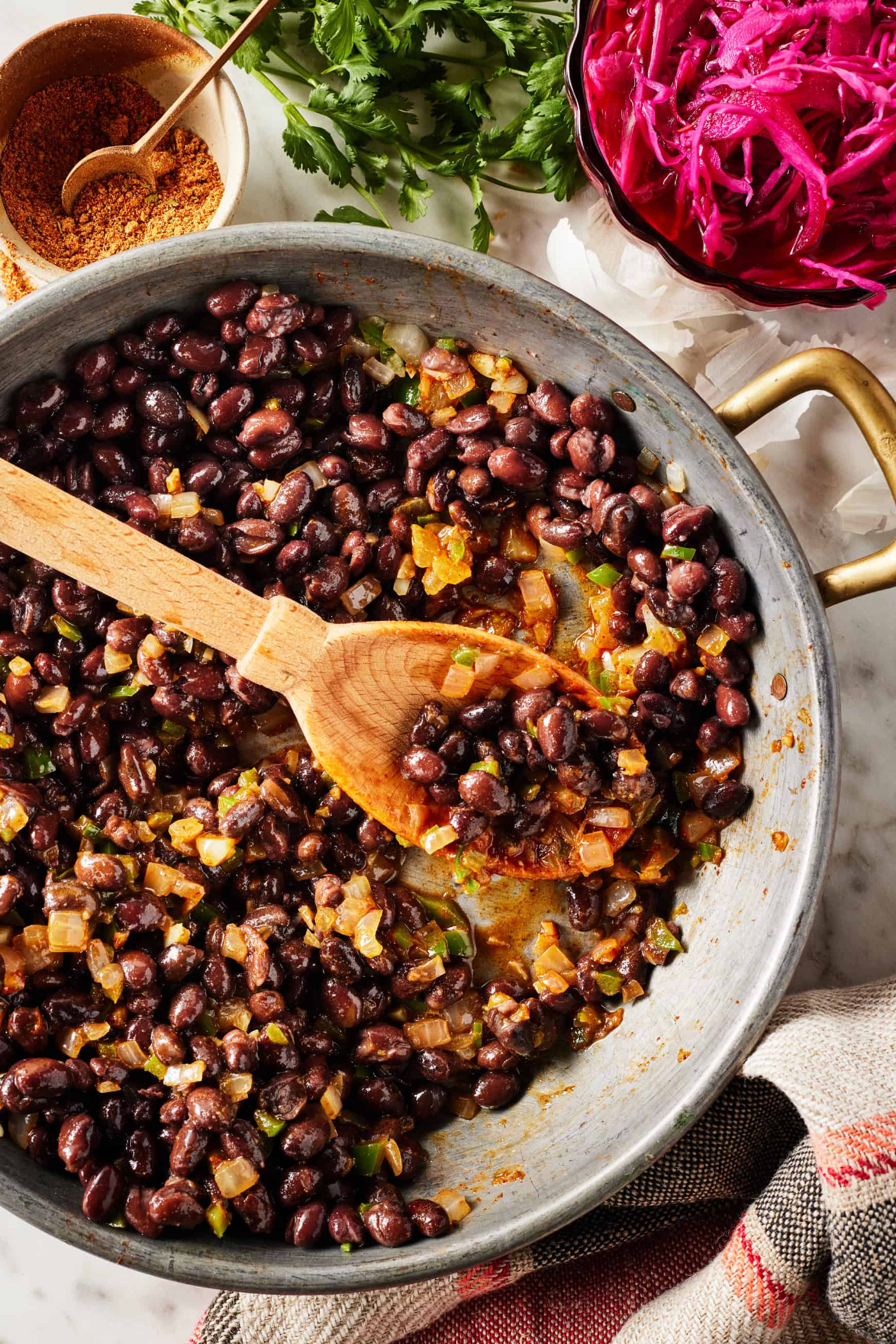 Spicy Harissa Black Bean Tacos with Pickled Onions