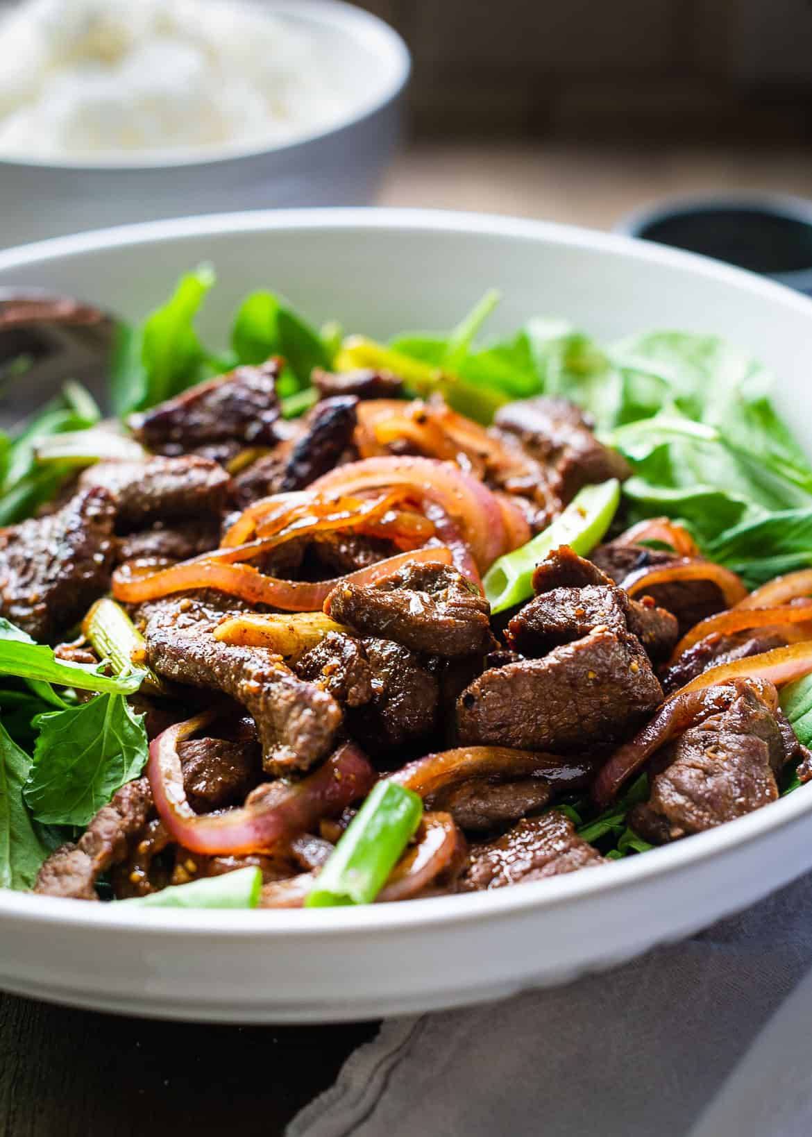 Caramelized Vietnamese Beef Stir Fry with Scallions and Lemongrass