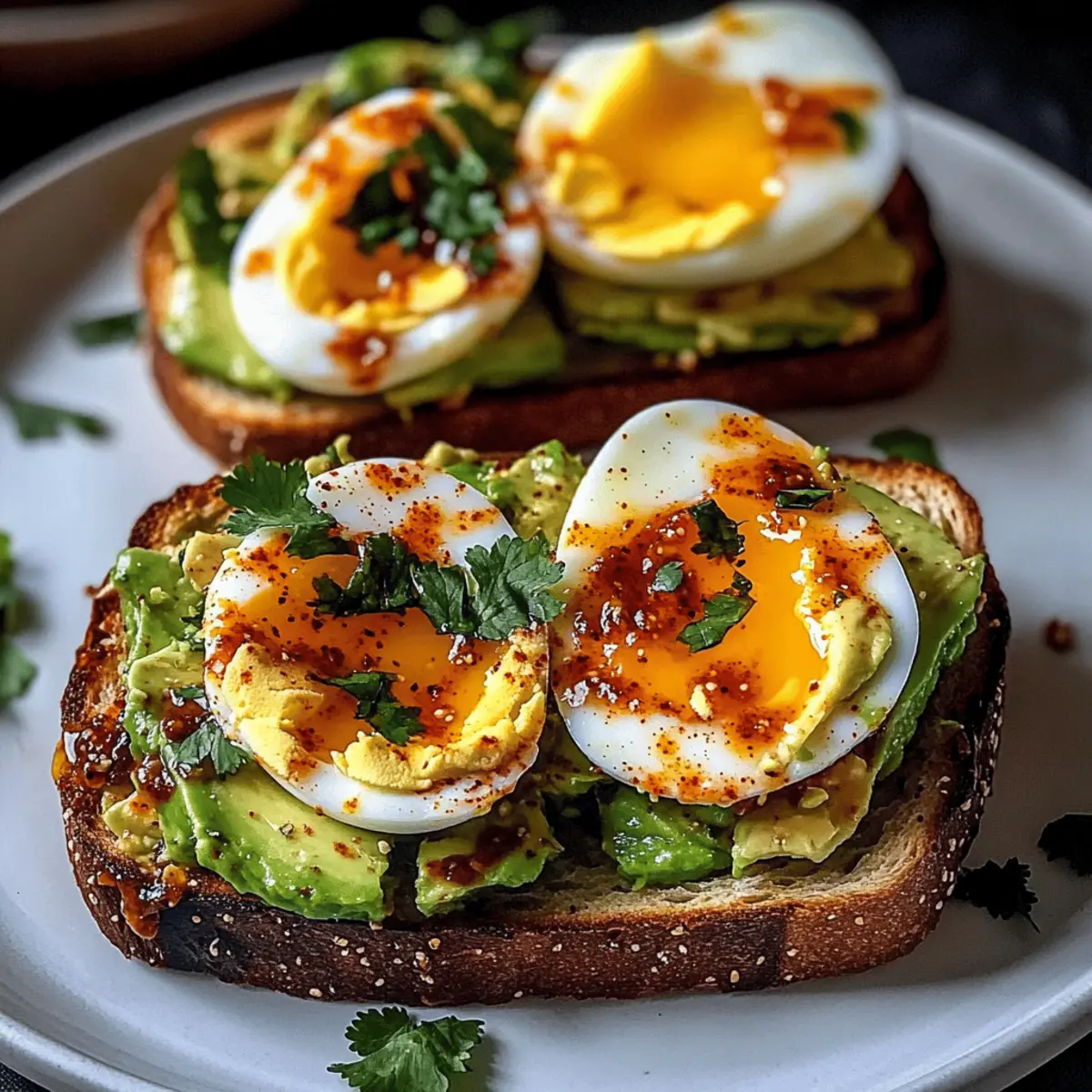 Half-Boiled Egg and Avocado Toast with Chili Oil Drizzle