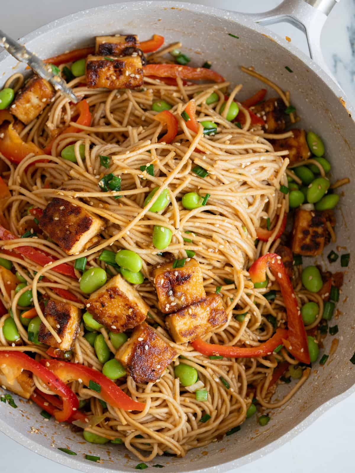Ginger-Sesame Soba Noodle Stir Fry with Tofu