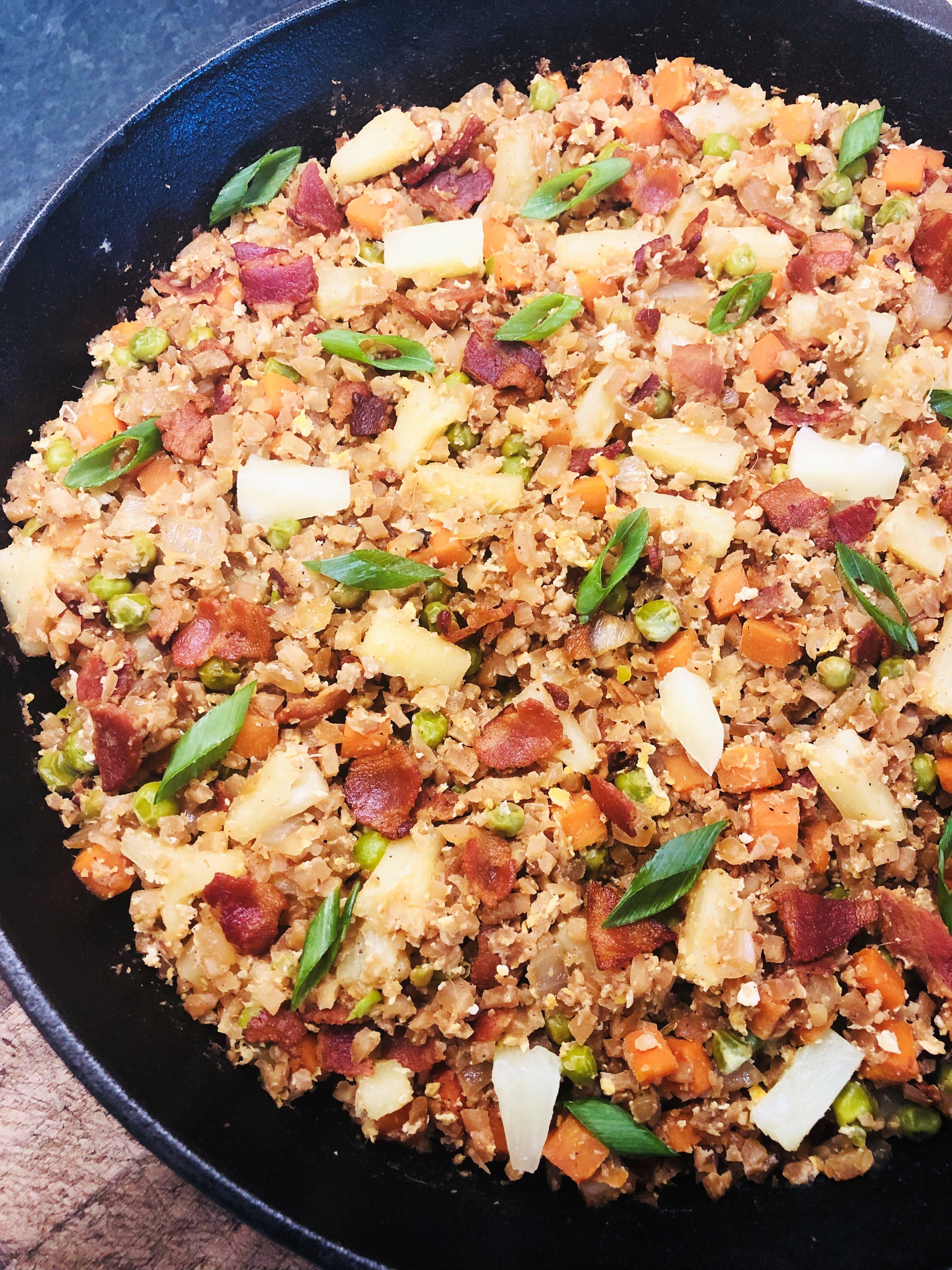 Crisp Cauliflower Fried Rice with Bacon and Scallions