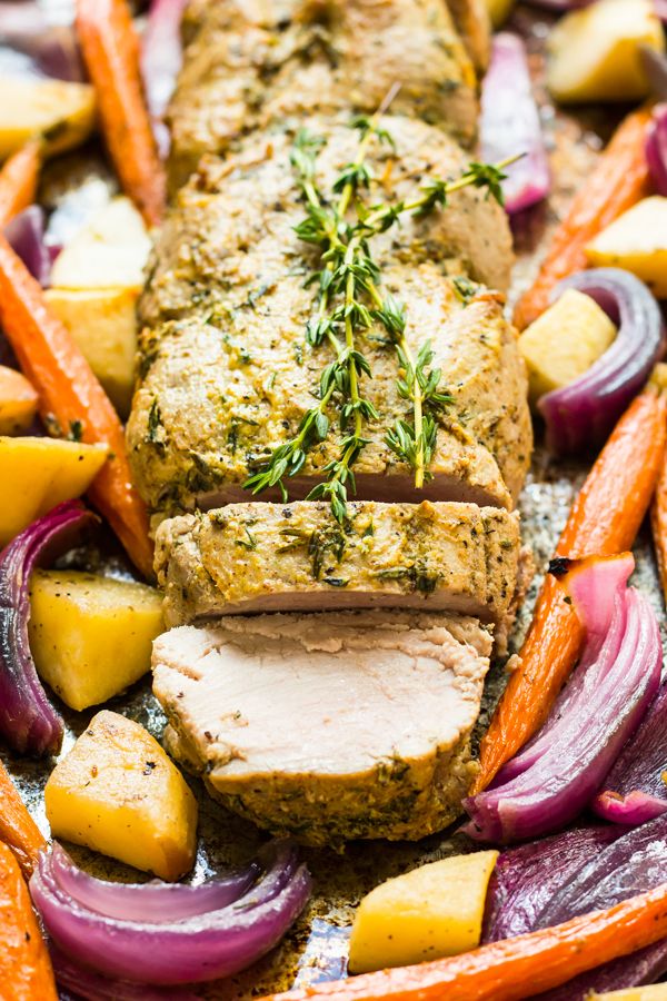 Sheet Pan Mustard-Garlic Pork Tenderloin with Roasted Root Vegetables