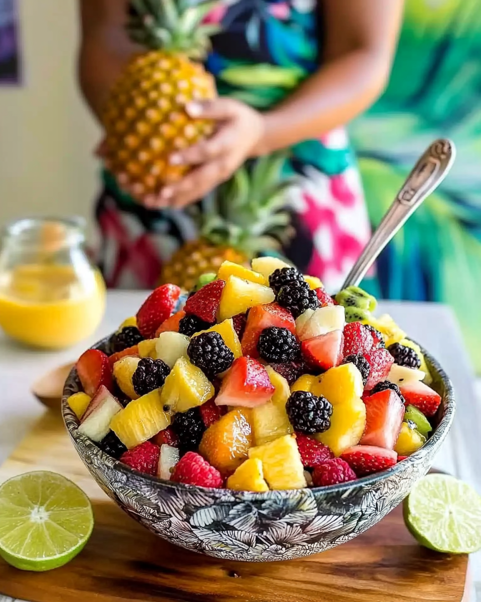 Tiki-Style Tropical Fruit Salad with Passionfruit Lime Dressing