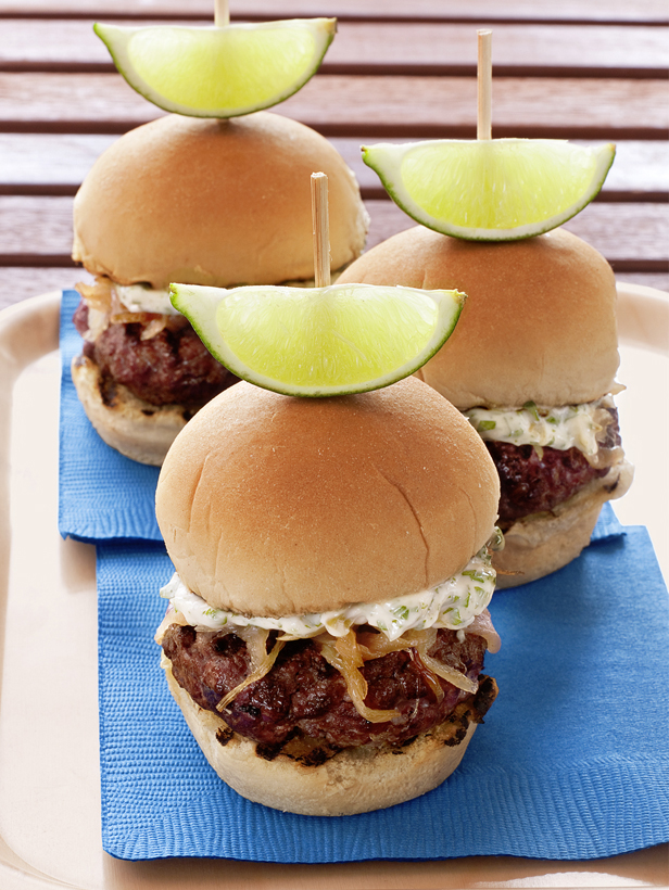 Grilled Kobe Beef Sliders with Caramelized Onions and Gorgonzola