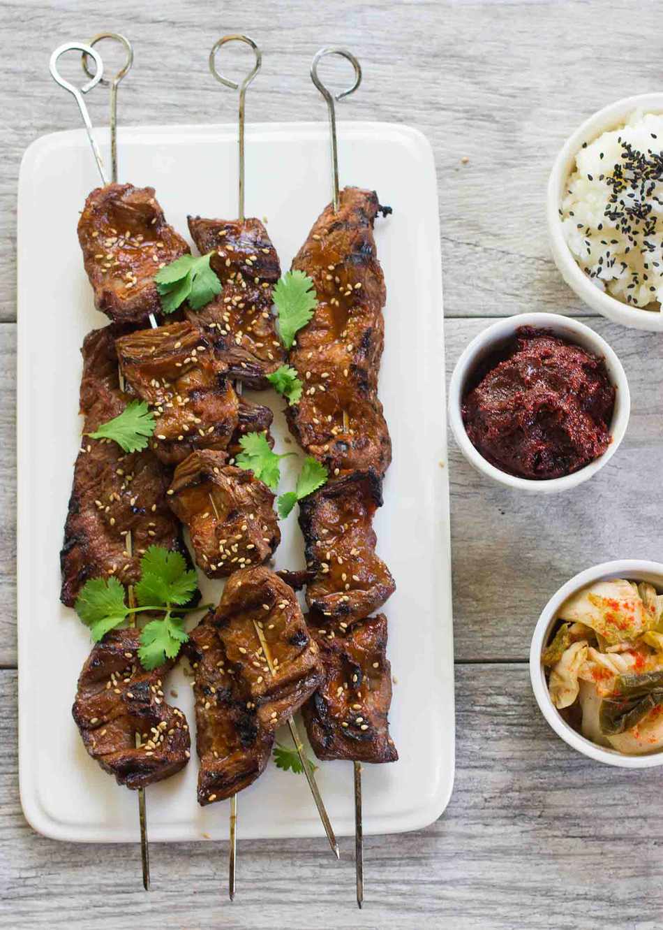Miso-Marinated Kobe Beef Skewers with Sesame and Scallions