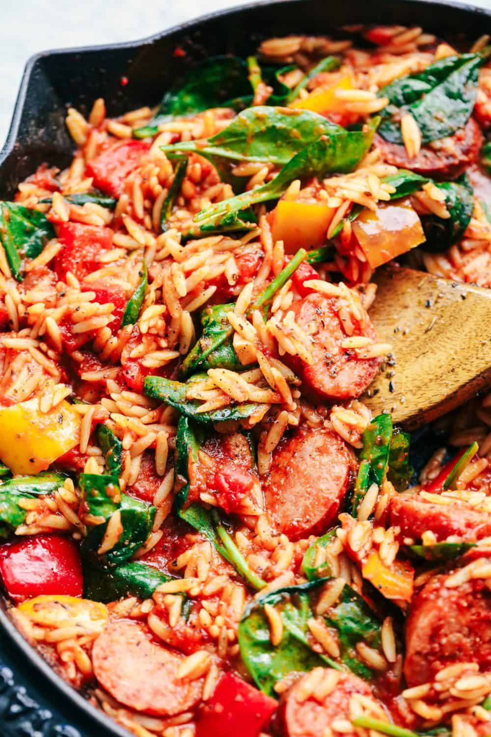 One-Pot Italian Sausage and Orzo with Spinach
