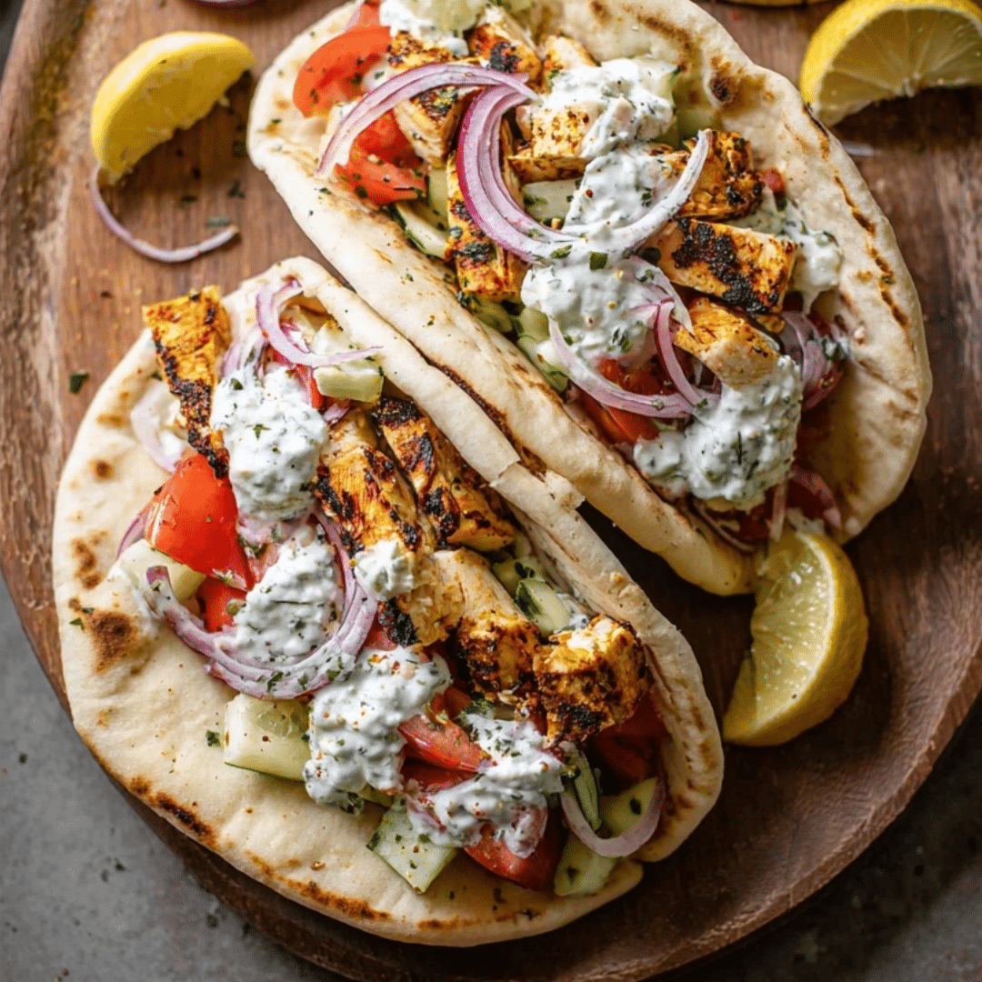 Grilled Chicken Gyros with Tzatziki and Crispy Fries