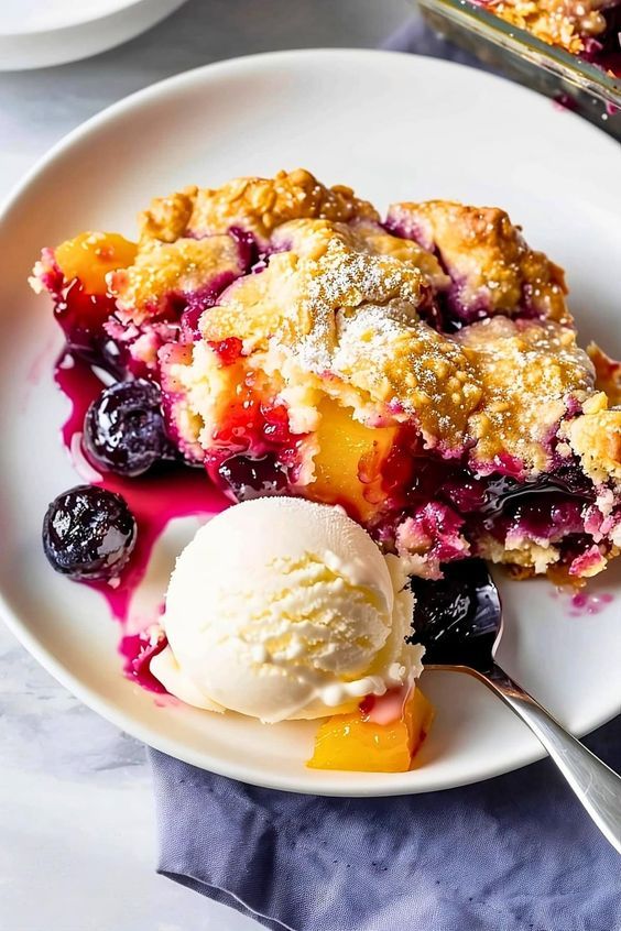 Peach and Blueberry Cobbler with Cinnamon Biscuit Topping