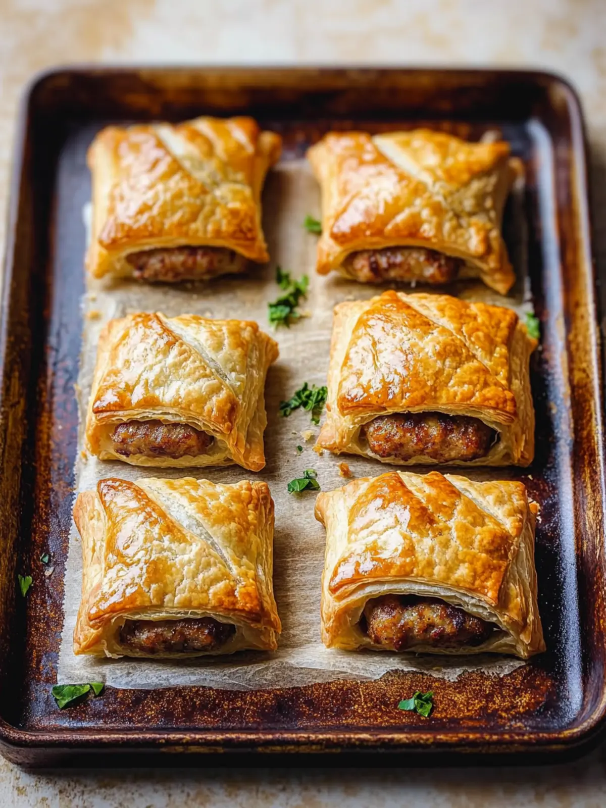 Oven-Baked Sausage Roll with Flaky Puff Pastry