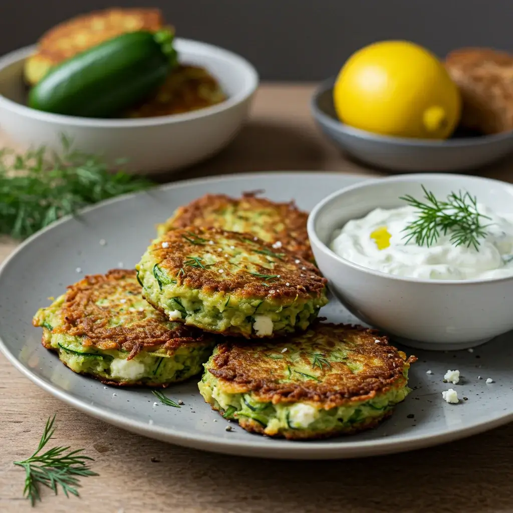 Greek Zucchini Fritters with Tzatziki Sauce